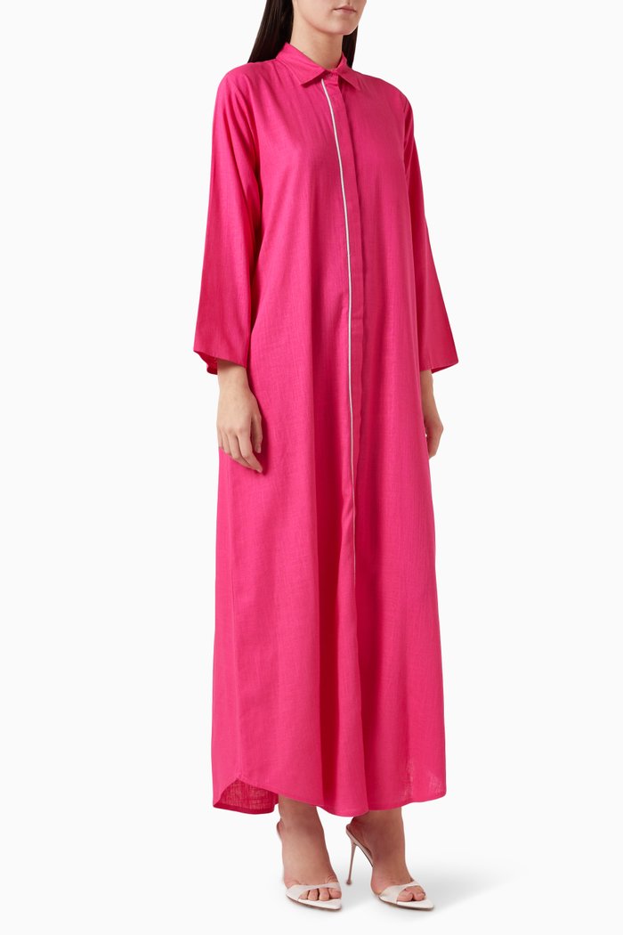 

Button Down Maxi Dress in Linen, Pink