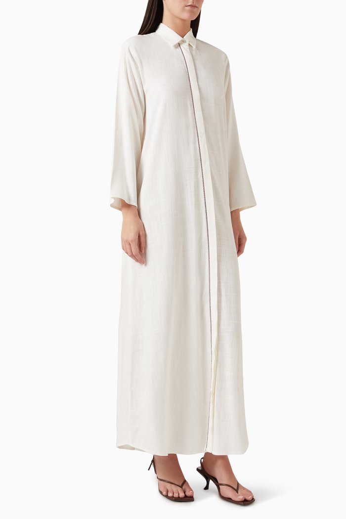 

Button Down Maxi Dress in Linen, Neutral