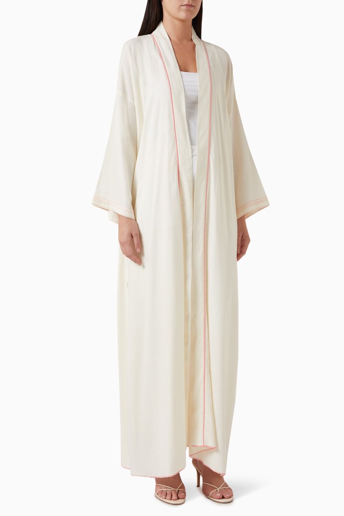 

Open Front Abaya in Linen, White
