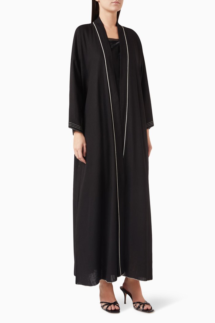 

Open Front Abaya in Linen, Black