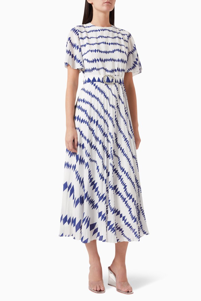 

Bella Pleated Midi Dress in Silk, Blue