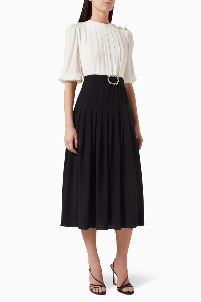 

Maya Pleated Midi Dress in Silk, Black