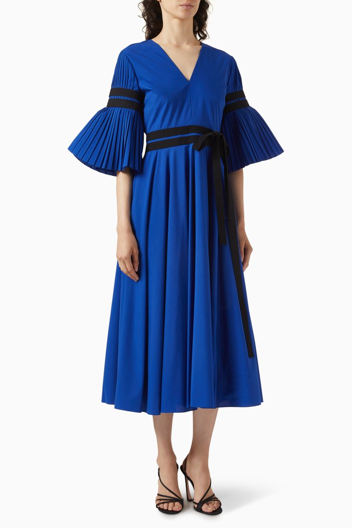 

Amalia Dress in Pleated Cotton-blend, Blue