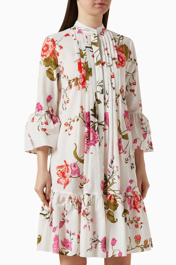 

Floral-print Mini Dress in Cotton, White