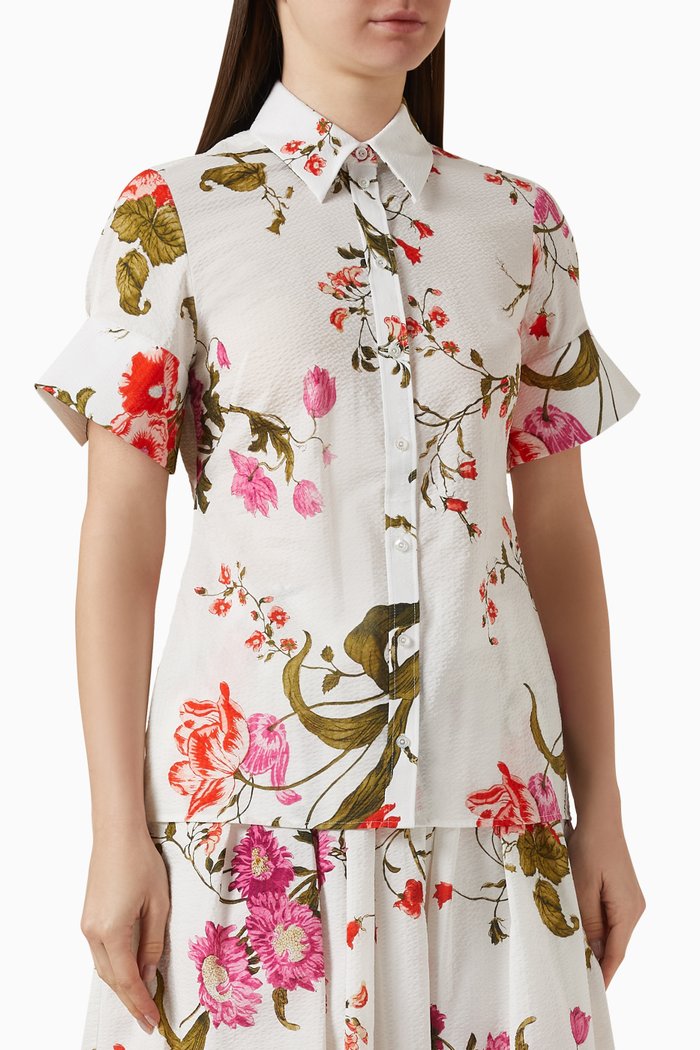 

Floral-print Top in Cotton, White