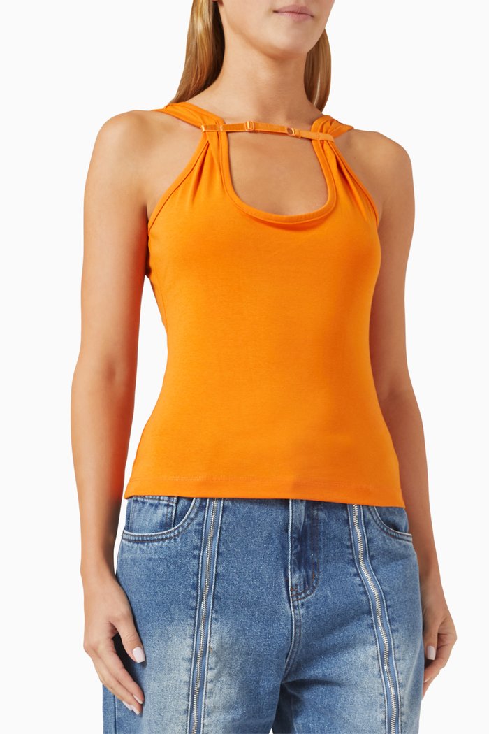 

Rib Strap Tank Top in Stretch Cotton Jersey, Orange