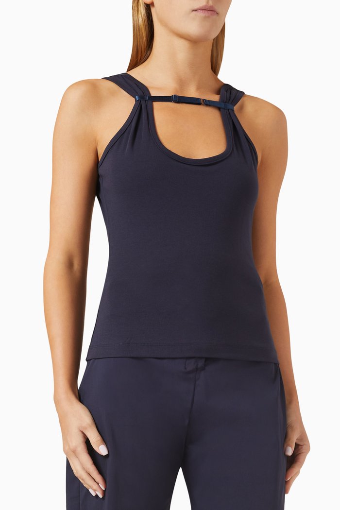 

Rib Strap Tank Top in Stretch Cotton Jersey, Blue