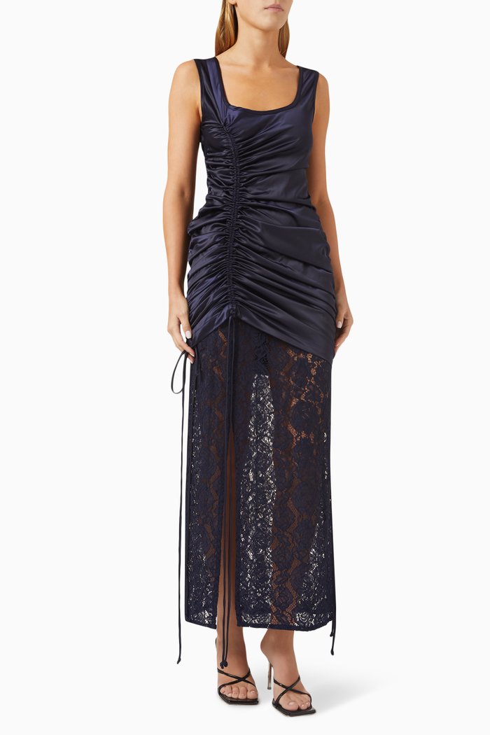

Eleanor Maxi Dress in Sateen & Lace, Blue