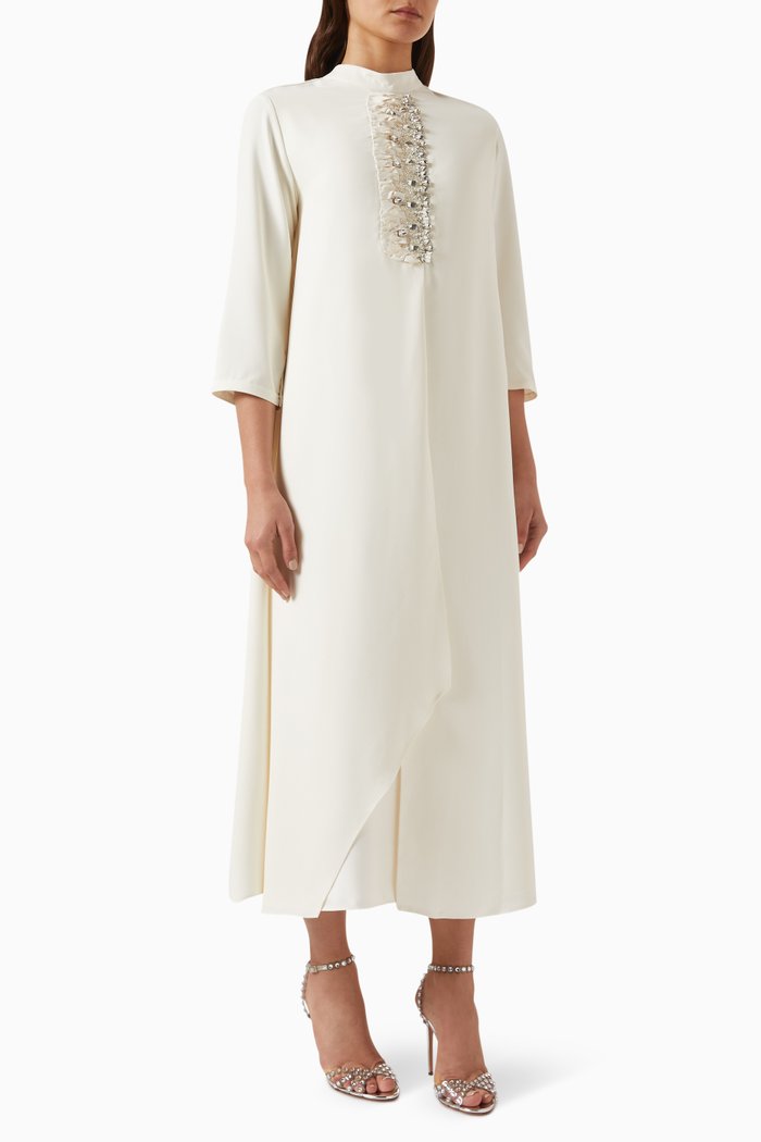 

Embroidered Dress in Crepe, Neutral