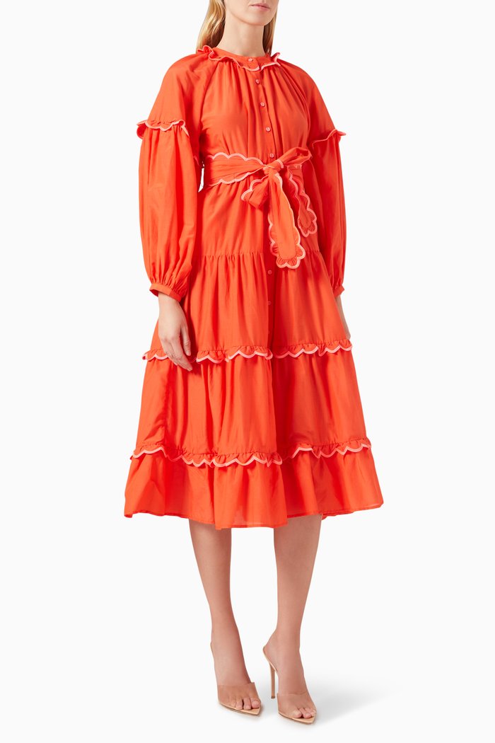

Flame Midi Dress in Cotton & Silk, Red