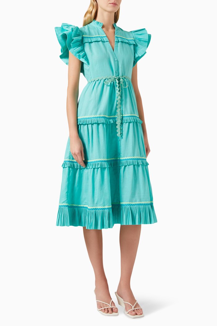 Moonlit Midi Dress in Linen & Cotton, Blue