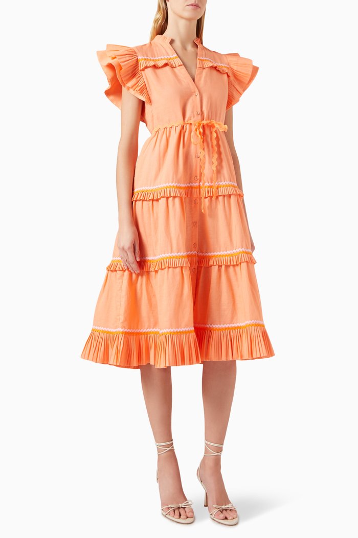 

Moonlit Midi Dress in Linen & Cotton, Orange