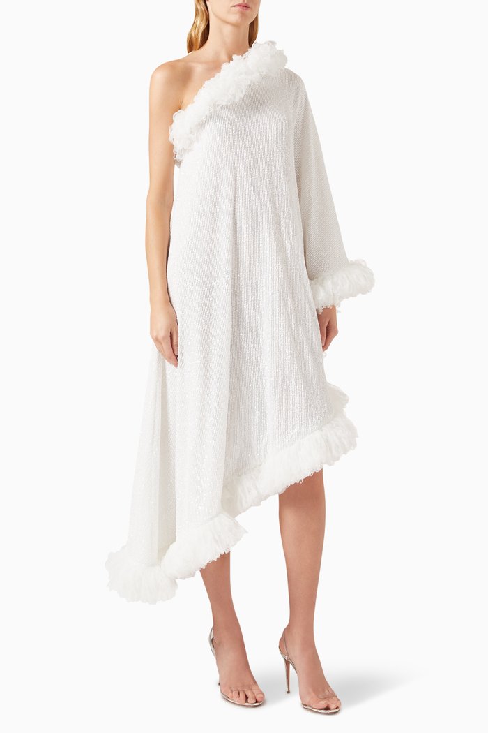 

Willow Asymmetric Dress in Sequins, White