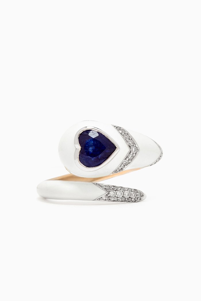 

The Enamoured Sapphire, Diamond & Enamel Ring in 18kt White Gold