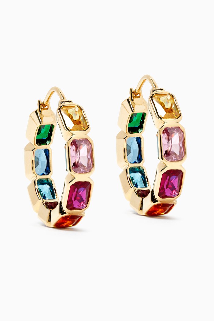 

Rainbow Emerald-cut Hoop Earrings in 18kt Gold, Yellow