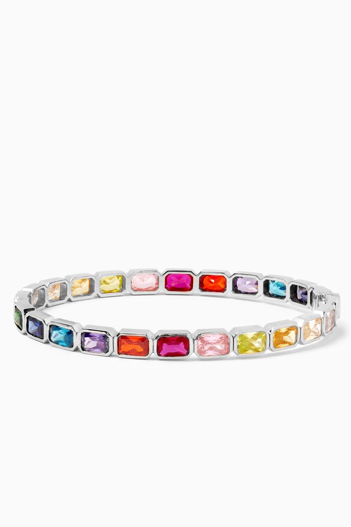 

Rainbow Emerald-cut Bangle in 18kt White Gold