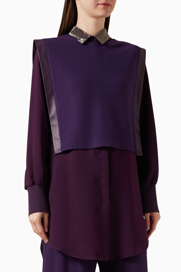Embellished-collar Shirt in Knit, Purple