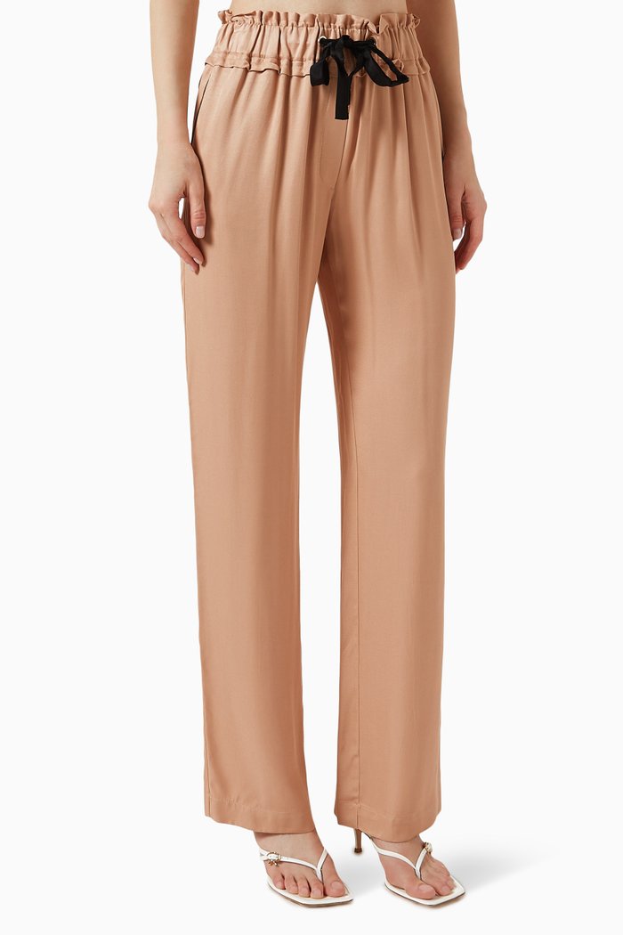 Drawstring Straight-fit Pants in Viscose, Pink