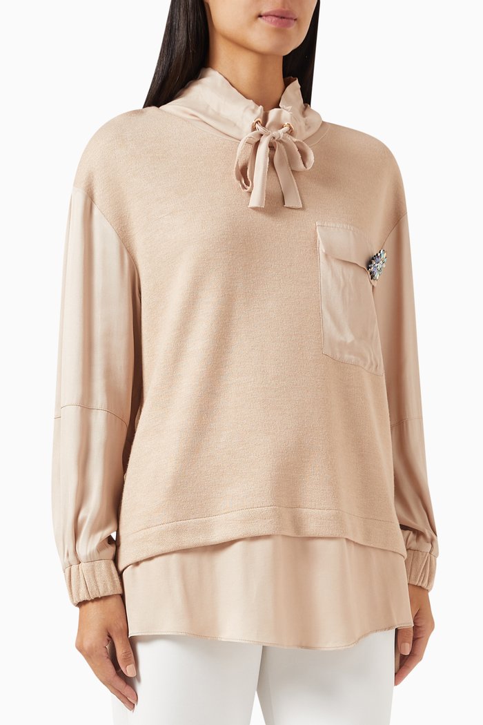 

Drawstring Hooded Blouse in Viscose-blend, Neutral