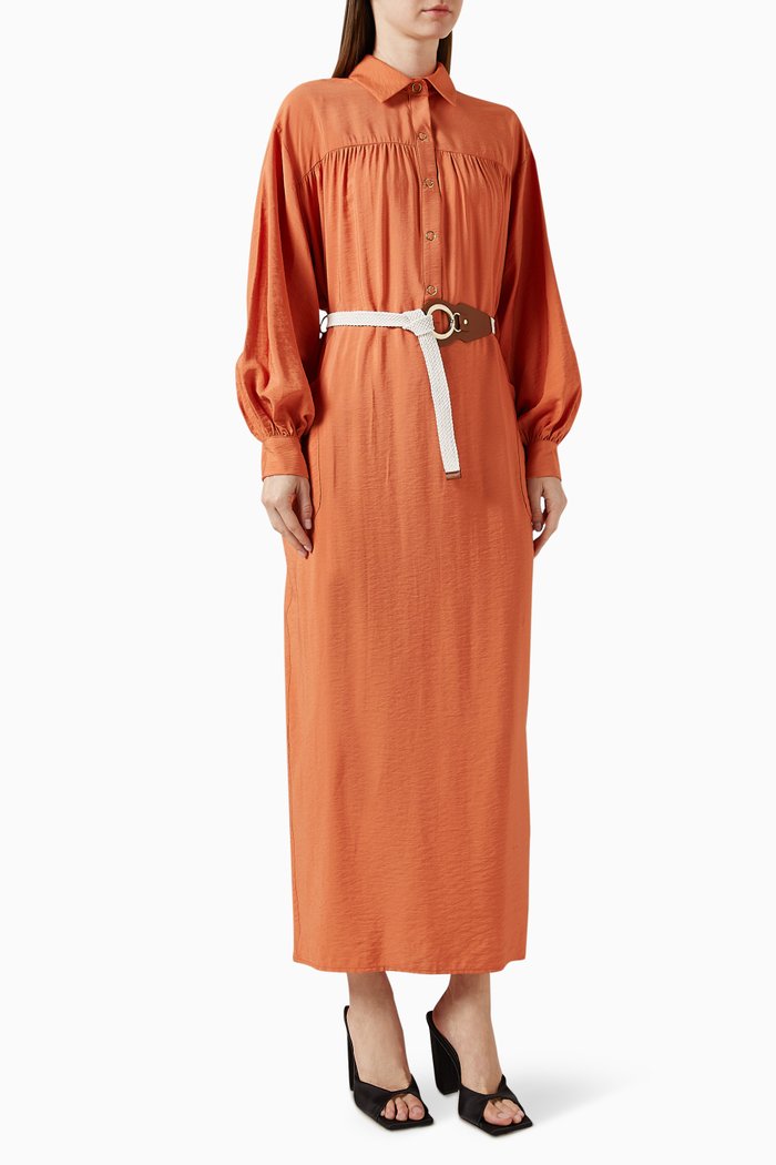 

Belted Shirt Dress in Viscose-blend, Brown