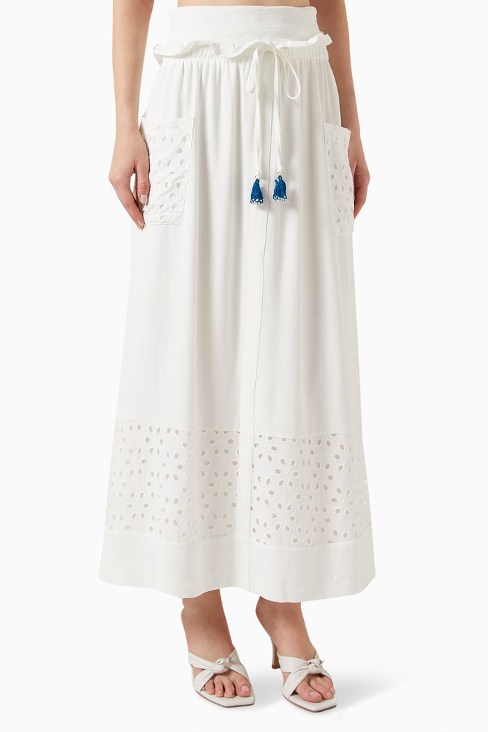 

Drawstring Skirt in Broderie Anglaise, White
