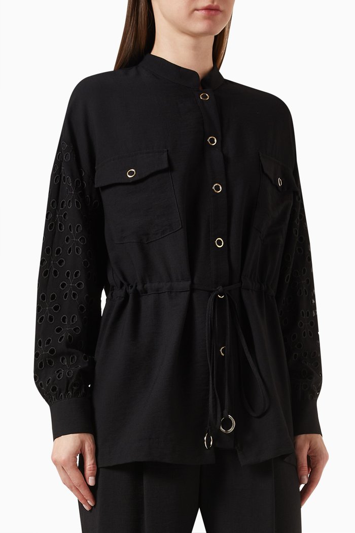 

Broderie Anglaise Jacket in Viscose-blend, Black