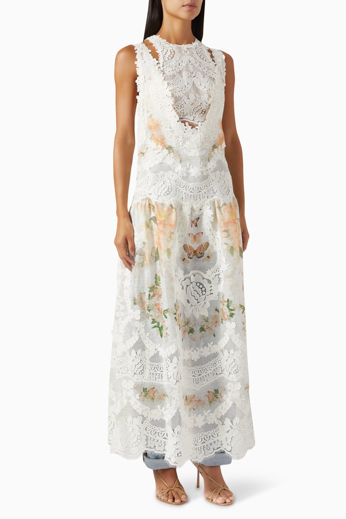 

Natura Lace Patch Tank Maxi Dress in Linen-silk, Multicolour