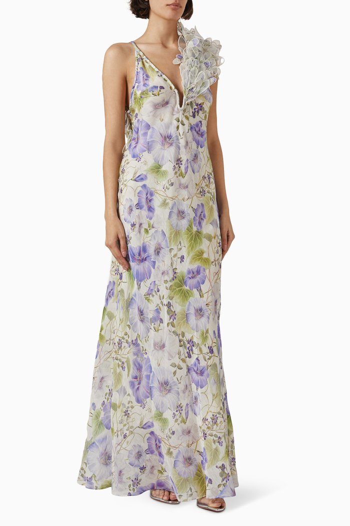 

Natura Feather Slip Gown in Linen-silk, Multicolour