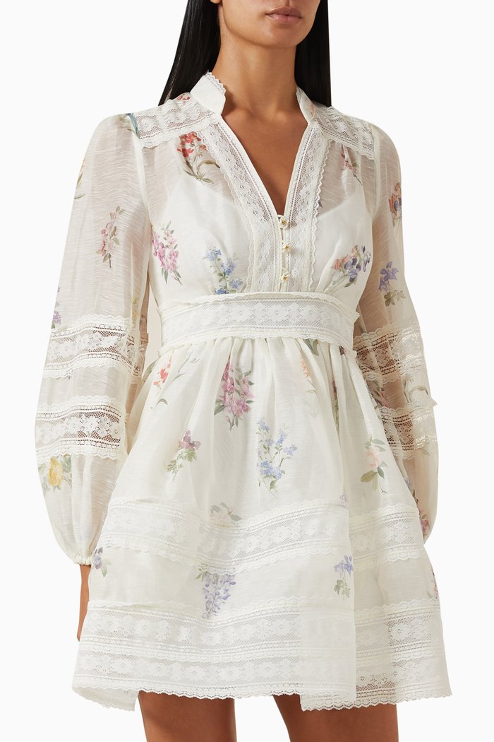 Natura Lace Mini Dress in Linen, Multicolour