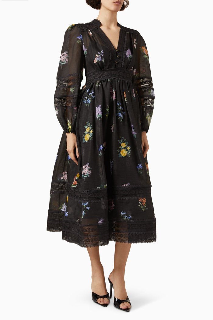 

Natura V-neck Midi Dress in Linen-silk, Black