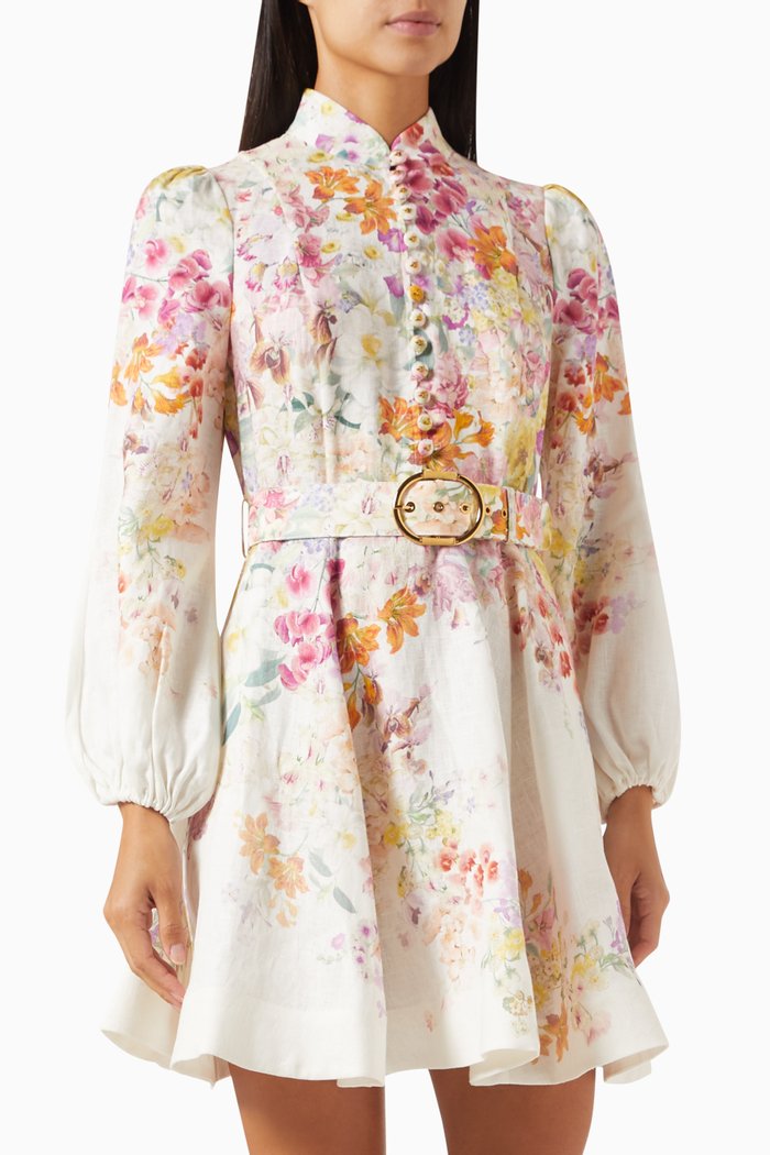 

Natura Buttoned Mini Dress in Linen, Multicolour