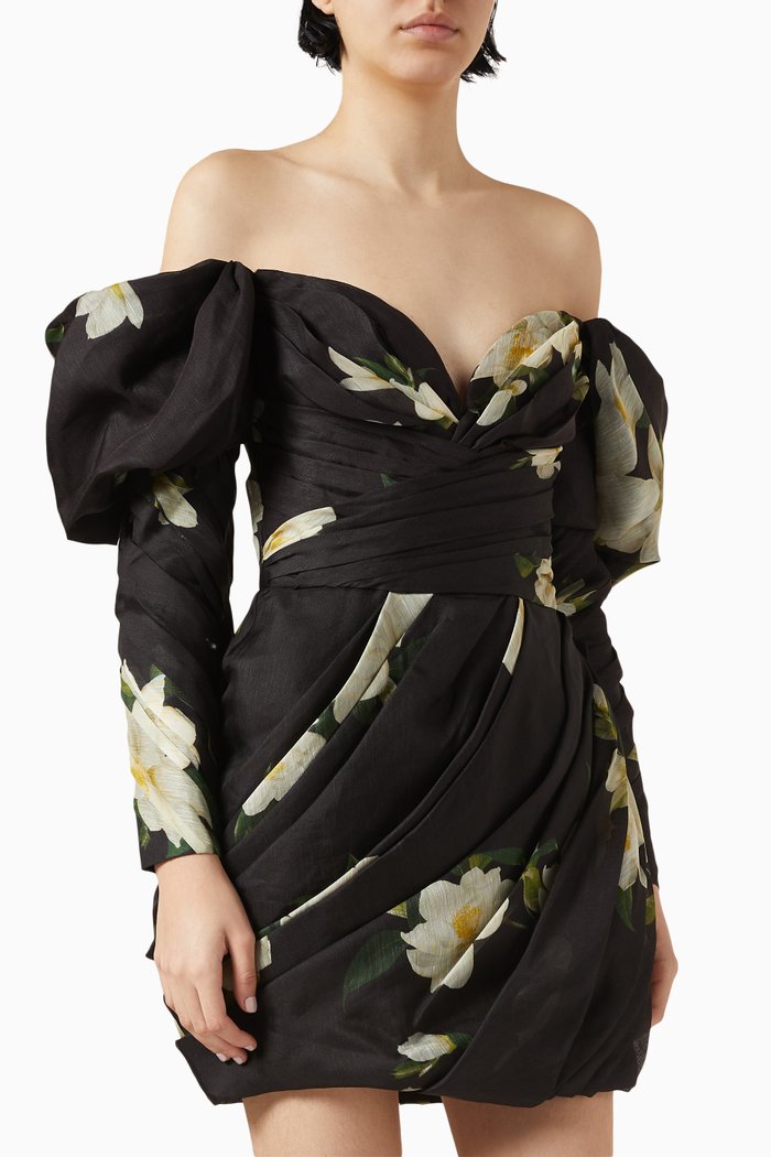 

Harmony Drape Mini Dress in Silk-blend, Black