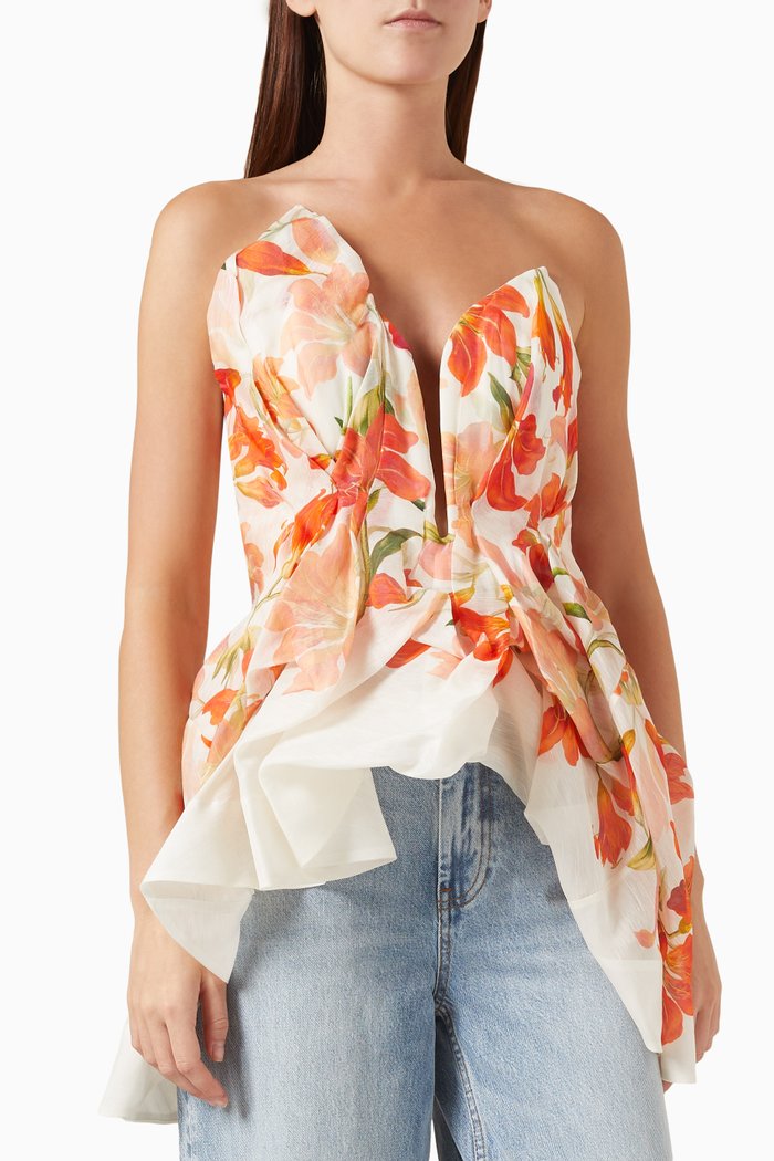 

Tranquillity Draped Bodice Top in Linen, Multicolour