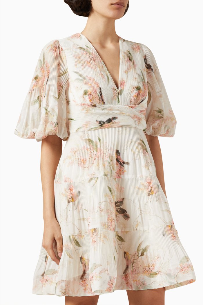 Floral-print Pleated Mini Dress, Multicolour
