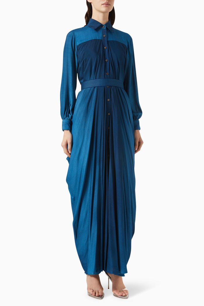 

Ombré Drape Shirt Dress in Muslin, Blue