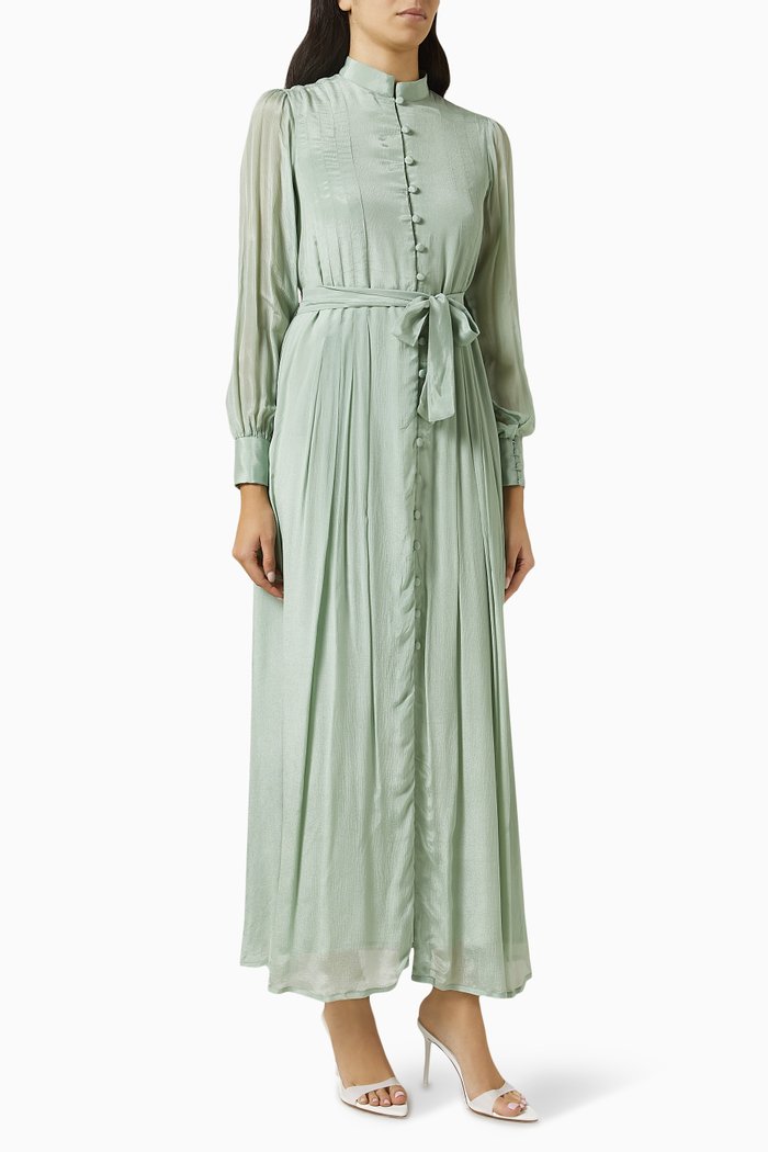 

Buttoned Maxi Dress in Chiffon, Green