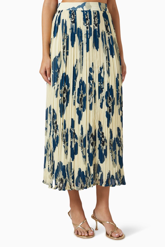

Floral Skirt in Crinkled Georgette, Blue