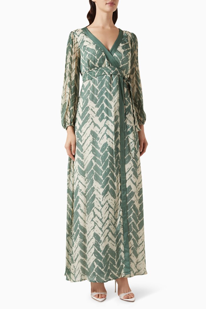 

Chevron Wrap Dress in Chiffon, Green