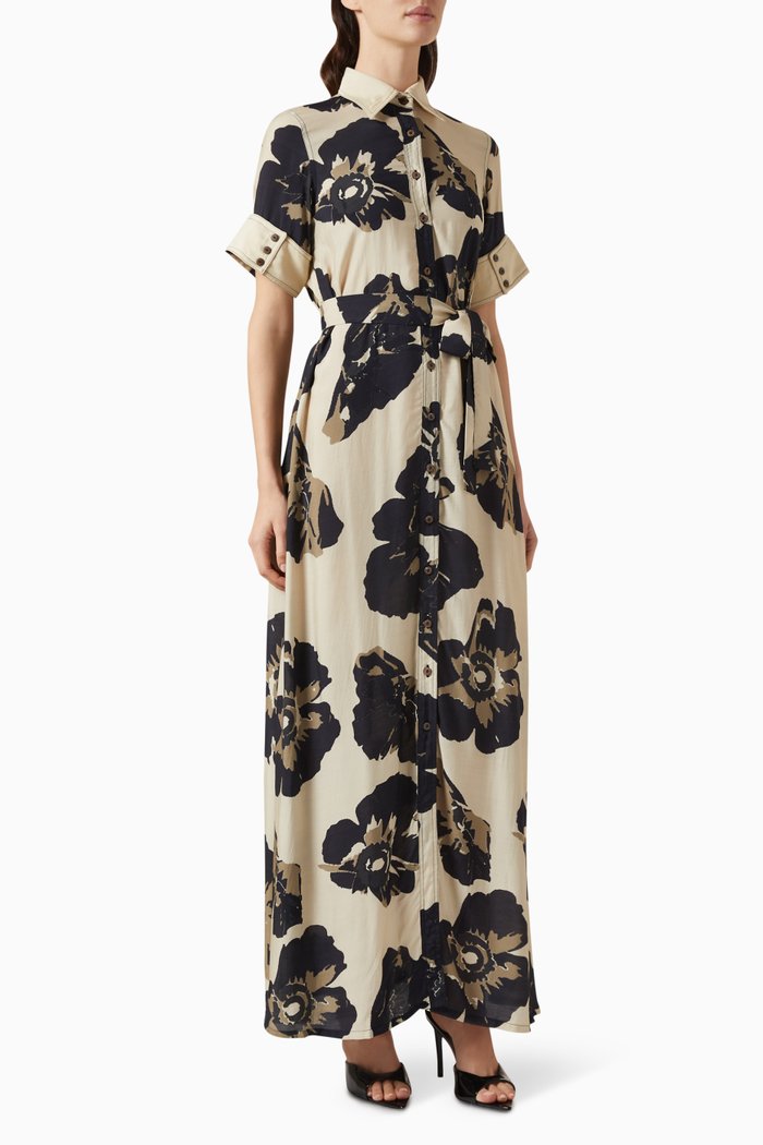 

Floral Shirt Dress in Muslin, Black