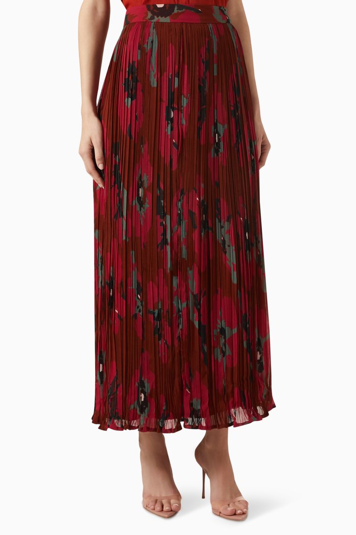 

Floral Crinkled Skirt in Georgette, Red