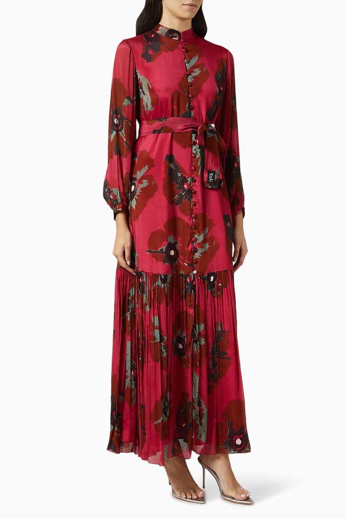 

Floral Maxi Dress in Chiffon, Red