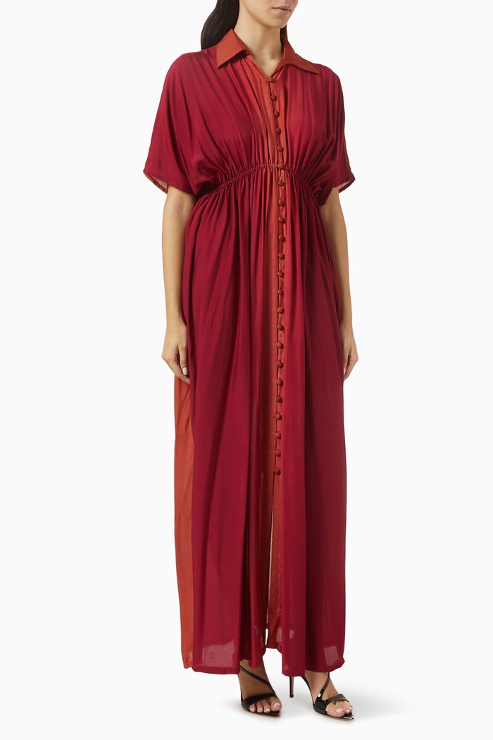 Floral Long Shirt Dress in Muslin, Red
