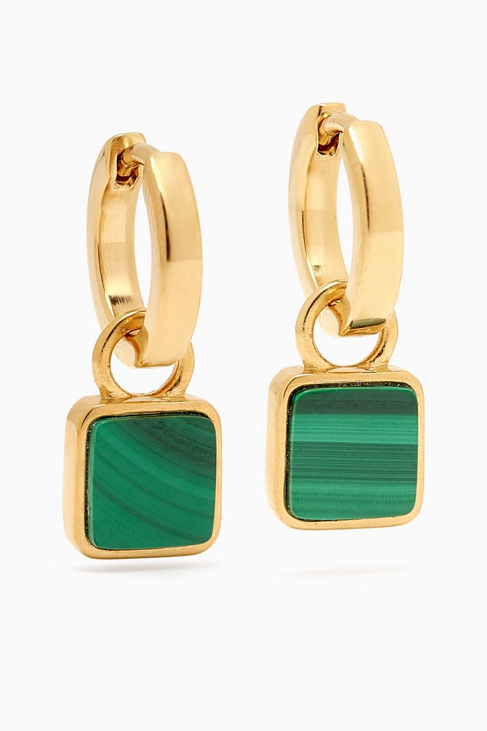

x Lucy Williams Malachite Charm Hoop Earrings in 18kt Recycled Gold Plated Vermeil, Green