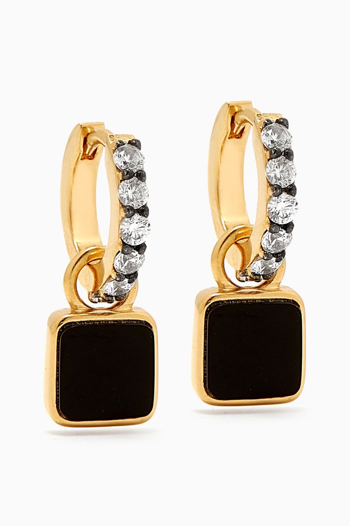 

x Lucy Williams Square Black Onyx Mini Hoops in 18kt Recycled Gold Plated Vermeil