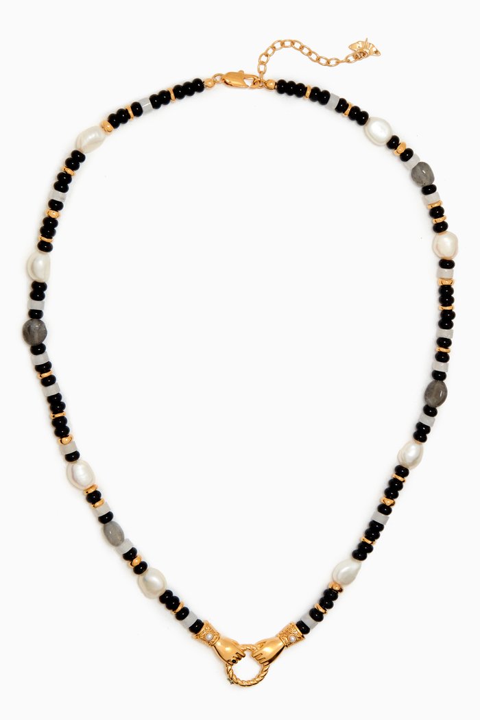 

Harris Reed Good Hands Beaded Necklace in 18kt Recycled Gold-plated Brass, Black