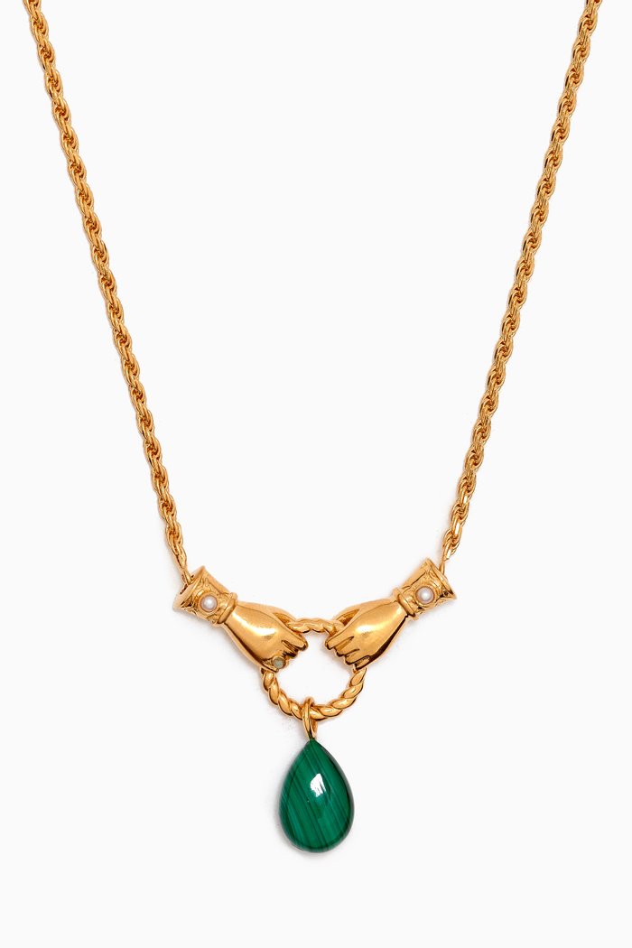 

Harris Reed Good Hands Pendant Necklace in 18kt Recycled Gold-plated Brass, Green