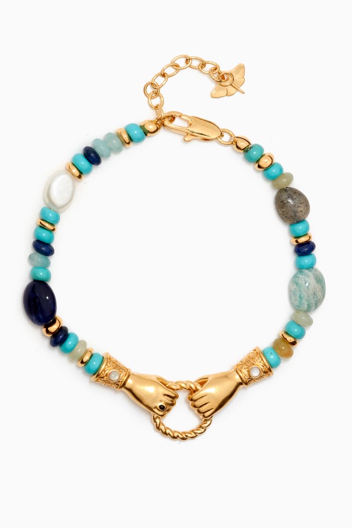 

Harris Reed Good Hands Beaded Bracelet in 18kt Recycled Gold-plated Brass, Blue