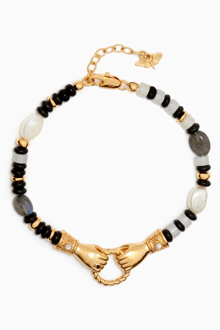 

Harris Reed Good Hands Beaded Bracelet in 18kt Recycled Gold-plated Brass, Black