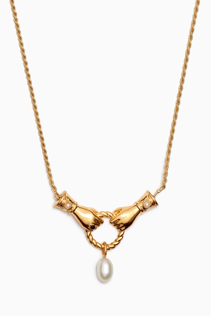 

Harris Reed Good Hands Pendant Necklace in 18kt Recycled Gold-plated Brass, White