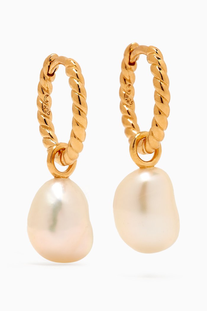 Twisted Pearl Drop Hoops in 18kt Recycled Gold-vermeil, White